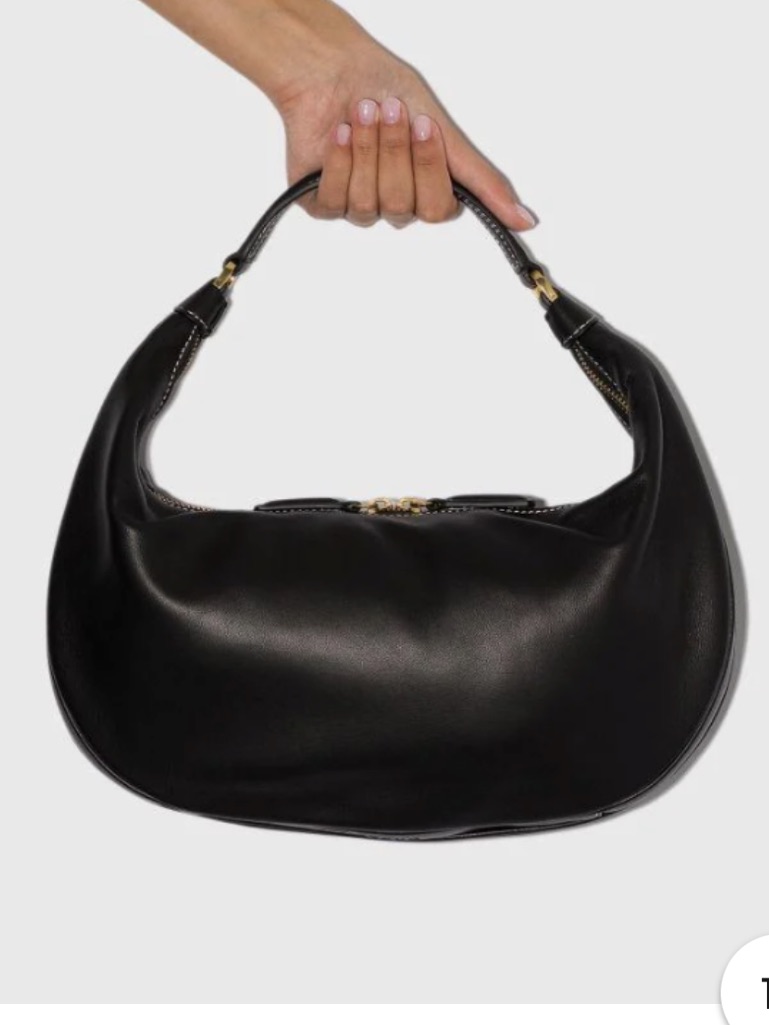 Staud Black Leather Crescent Shoulder Bag With Gold Hardware